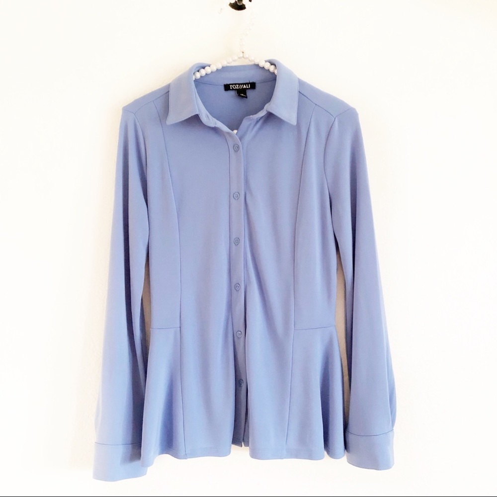 Roz & Ali Women’s Long Sleeve Peplum Button Up Blouse Size XS